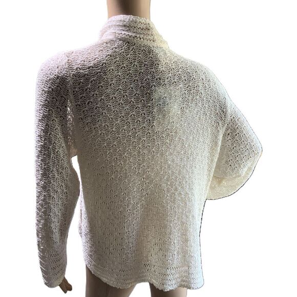 Jaclyn Smith White Long Sleeve Knit Open Front Cottage Cardigan Sweater Large - Picture 9 of 12